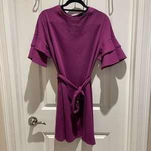 Violet flutter sleeve dress with belt from Workhall